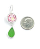 Pink & Yellow Flower Vintage Pottery with Green Sea Glass Double Drop Earrings