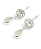 White Flower Vintage Pottery with Clear Sea Glass Double Drop Earrings