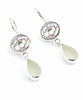 White Flower Vintage Pottery with Clear Sea Glass Double Drop Earrings