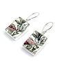 Leafy Vines with Red Flower Vintage Pottery Single Drop Earrings