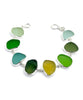 Green, Olive, Aqua & Amber Sea Glass Bracelet - 7 1/2