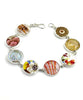 Brown Floral Vintage Pottery with Glass Buttons Bracelet- 8 1/2