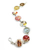 Brown Floral Vintage Pottery with Glass Buttons Bracelet- 8 1/2