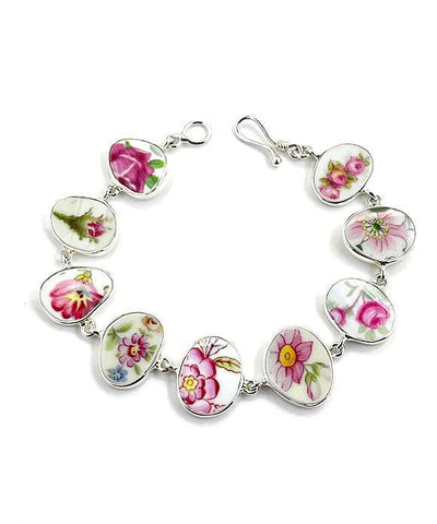 Pink Floral Vintage Pottery Natural Shape Bracelet -8 1/2
