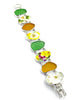 Yellow Floral Vintage Pottery with Textured Green & Amber Sea Glass Double Link Bracelet - 8