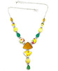 Yellow Floral Vintage Pottery with Sea Glass & Glass Buttons Y-Necklace