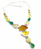 Yellow Floral Vintage Pottery with Sea Glass & Glass Buttons Y-Necklace