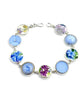 Blue & Purple Floral Vintage Pottery with Glass Buttons Bracelet- 9 1/2