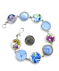 Blue & Purple Floral Vintage Pottery with Glass Buttons Bracelet- 9 1/2