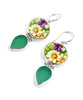 Bold Floral Vintage Pottery with Jade Green Sea Glass Double Drop Barbell Earrings