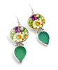 Bold Floral Vintage Pottery with Jade Green Sea Glass Double Drop Barbell Earrings