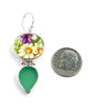 Bold Floral Vintage Pottery with Jade Green Sea Glass Double Drop Barbell Earrings