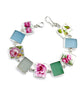 Pink Floral Vintage Pottery & Sea Glass Rectangle Bracelet -8 1/2