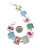 Pink Floral Vintage Pottery & Sea Glass Rectangle Bracelet -8 1/2