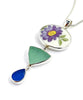 Purple Flower Vintage Pottery & Sea Glass Triple Pendant