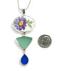 Purple Flower Vintage Pottery & Sea Glass Triple Pendant
