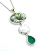 Bold Green Flower Vintage Pottery, Glass Button & Sea Glass Triple Pendant