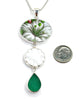 Bold Green Flower Vintage Pottery, Glass Button & Sea Glass Triple Pendant
