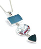Steel Blue & Grey Sea Glass with Vintage Pottery Triple Pendant