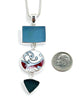 Steel Blue & Grey Sea Glass with Vintage Pottery Triple Pendant