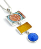 Bold Asian Vintage Pottery, Sea Glass & Glass Button Triple Pendant