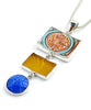 Bold Asian Vintage Pottery, Sea Glass & Glass Button Triple Pendant