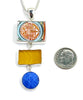 Bold Asian Vintage Pottery, Sea Glass & Glass Button Triple Pendant