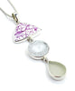 Purple & White Vintage Pottery, Glass Button & Sea Glass Triple Pendant