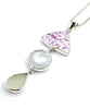 Purple & White Vintage Pottery, Glass Button & Sea Glass Triple Pendant