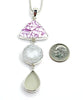 Purple & White Vintage Pottery, Glass Button & Sea Glass Triple Pendant