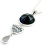 Black Glass Button, Black & White Vintage Pottery & Grey Sea Glass Triple Pendant