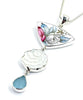 Soft Grey Flower Vintage Pottery, Glass Button & Aqua Sea Glass Triple Pendant