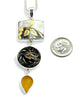Gold Leaf Vintage Pottery, Glass Button & Amber Sea Glass Triple Pendant