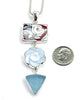 Grey Flowers Vintage Pottery, Glass Button & Aqua Sea Glass Triple Pendant