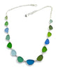 Bright Greens, Aqua & Teal Blue Sea Glass 14 Piece Necklace