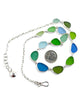 Bright Greens, Aqua & Teal Blue Sea Glass 14 Piece Necklace