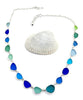 Cobalt, Green, Aqua & Teal Sea Glass 17 Piece Necklace