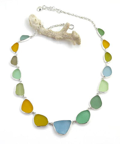 Light Earth Tone Sea Glass 15 Piece Necklace
