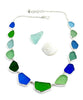 Textured Green, Cobalt and Aqua Sea Glass 13 Piece Necklace