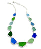 Textured Green, Cobalt and Aqua Sea Glass 13 Piece Necklace