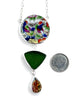Colorful Birds Vintage Pottery with Olive Sea Glass Triple Necklace