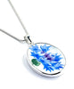 Blue & Purple Flowers Simple Pendant on Silver Chain
