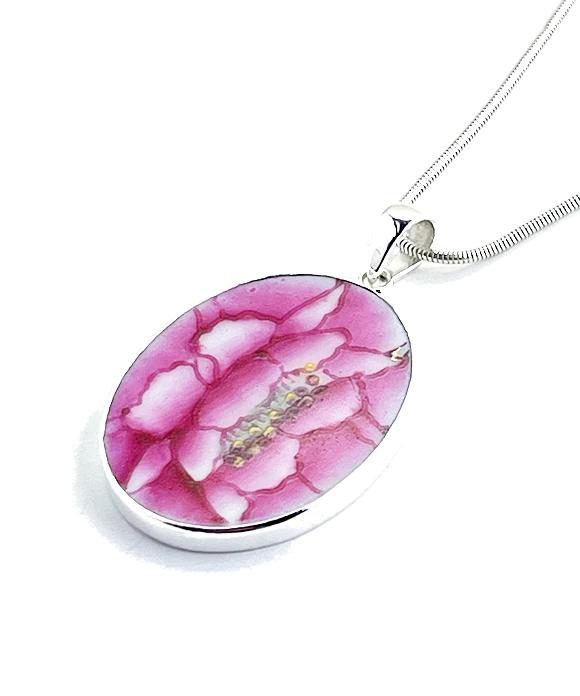 Big Pink Petals Simple Pendant on Silver Chain