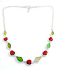 Green Sea Glass Leaves with Carved Coral Roses 11 Piece Necklace
