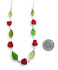 Green Sea Glass Leaves with Carved Coral Roses 11 Piece Necklace