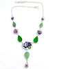 Purple Floral Vintage Pottery & Green Sea Glass 11 Piece Y-Necklace