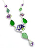 Purple Floral Vintage Pottery & Green Sea Glass 11 Piece Y-Necklace