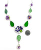 Purple Floral Vintage Pottery & Green Sea Glass 11 Piece Y-Necklace
