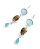 Soft Blue & Aqua Sea Glass with Shell Leaf Triple Drop Earrings