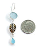 Soft Blue & Aqua Sea Glass with Shell Leaf Triple Drop Earrings